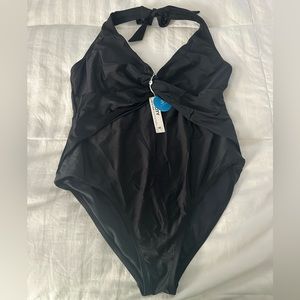 Cupshe black halter twist front bathing suit